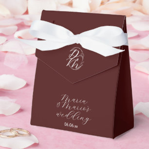 Elegant Delicate Floral Wedding Logo Deep Burgundy Favor Box