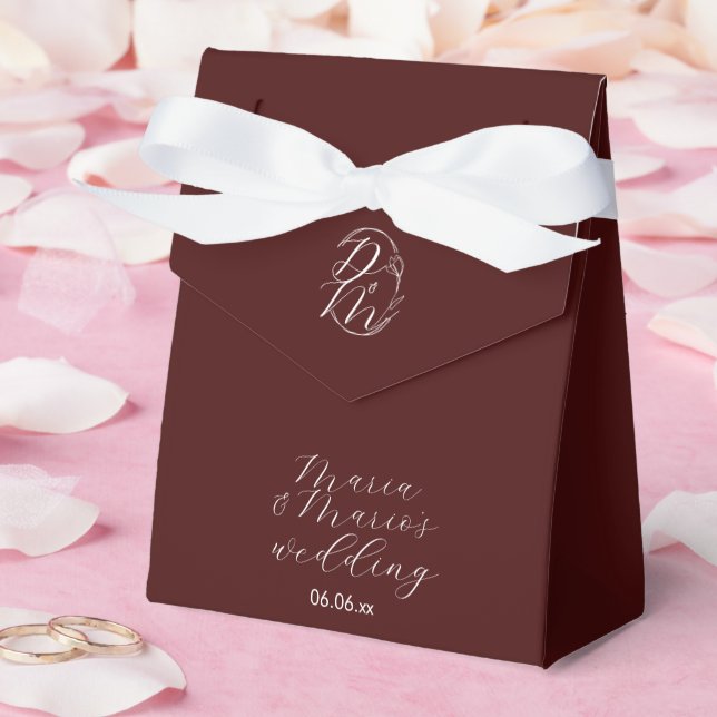 Elegant Delicate Floral Wedding Logo Deep Burgundy Favor Box (Wedding)