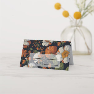 Elegant delicate orange white floral flowers place card