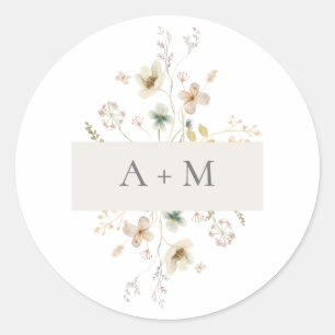 Elegant Delicate Pressed Floral Monogram Wedding Classic Round Sticker