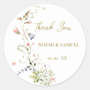 Elegant Delicate Watercolor Wildflower Wedding Classic Round Sticker