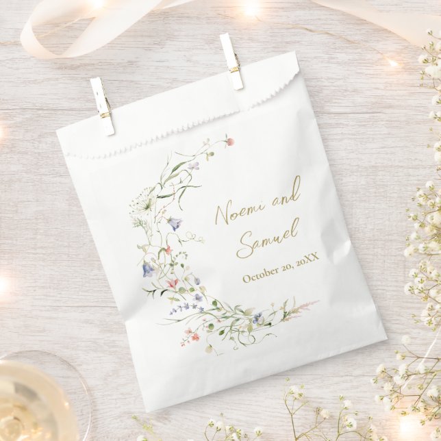 Elegant Delicate Watercolor Wildflower Wedding Favour Bag (Clipped)
