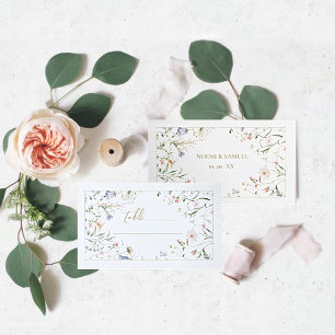 Elegant Delicate Watercolor Wildflower Wedding Place Card