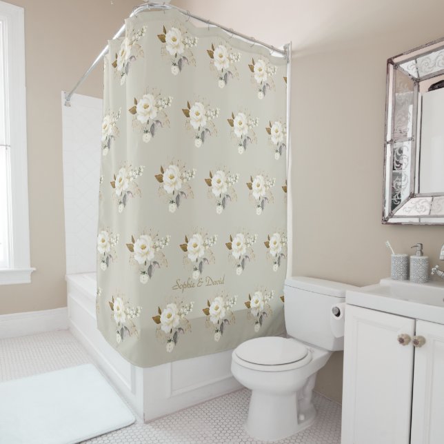 Elegant Delicate White Cream Gold Flowers Monogram (In Situ)