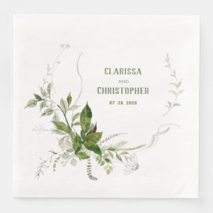 Elegant Delicate Wispy Greenery Watercolor Pencil Napkin