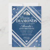 Elegant Denim and Diamonds Birthday Invitation