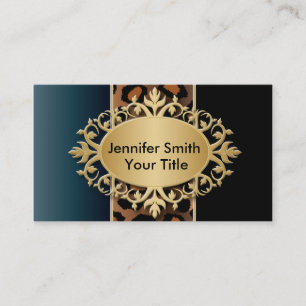 Elegant Denim Blue and Black Leopard Print Business Card