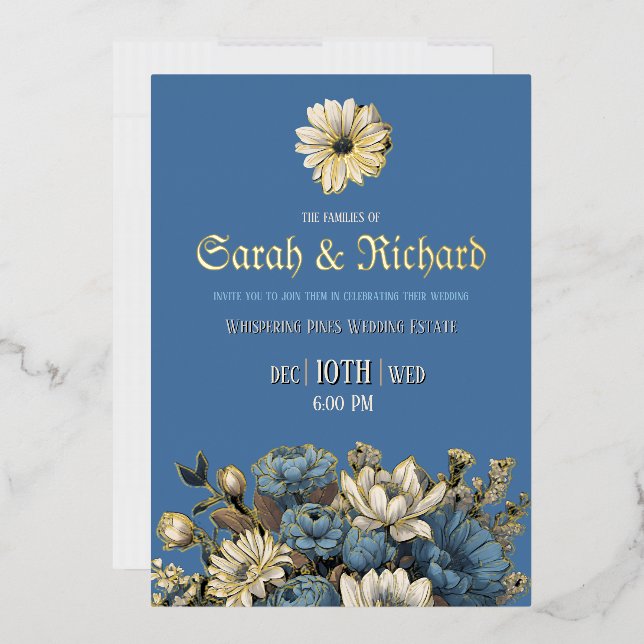 Elegant Denim Blue & Gold Foil Invite (Envelope)