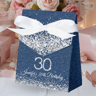 Elegant Denim & Diamonds 30th Birthday Favor Box