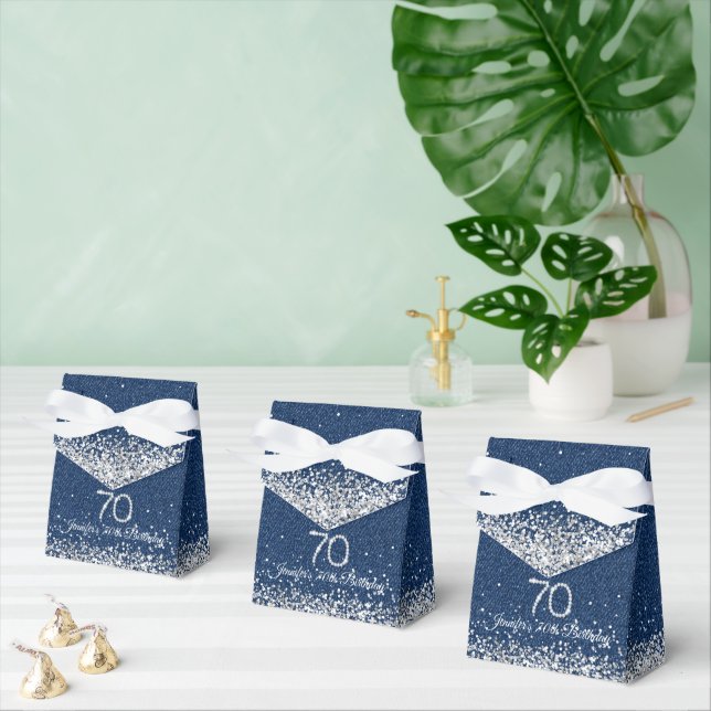 Elegant Denim & Diamonds 70th Birthday Favor Box (Multiple)