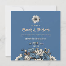 Elégant Denim & Navy Floral Wedding Invitation