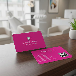 Elegant Dental Clinic Pink Dentist QR Code Business Card
