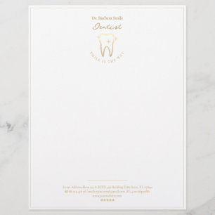 Elegant Dentist Dentistry Frame Gold Tooth White Letterhead