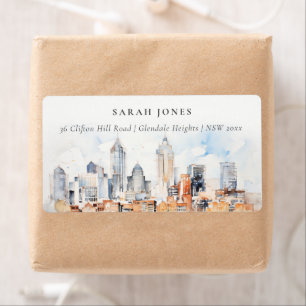 Elegant Denver Colorado Skyline Watercolor Adresse