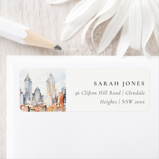 Elegant Denver Colorado Skyline Watercolor Adresse (En situation)