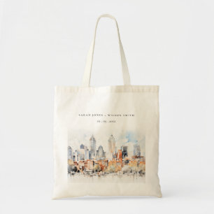 Elegant Denver Colorado Skyline Watercolor Wedding Tote Bag
