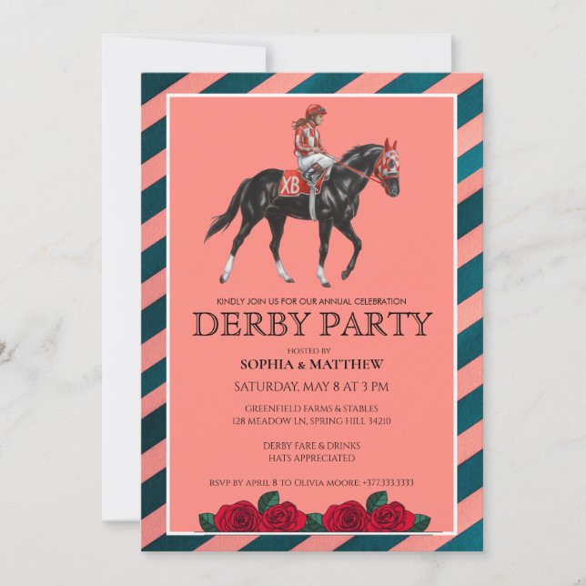 Elegant Derby Party Invitation with Horse Artt (Front)