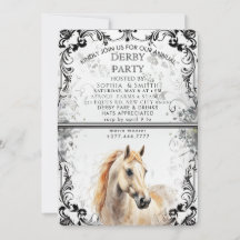 Elegant Derby Party Invitation With Horse Illustra