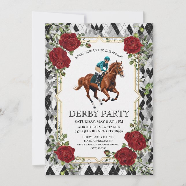 Elegant Derby Party Invitation with Horse Racing I (Front)