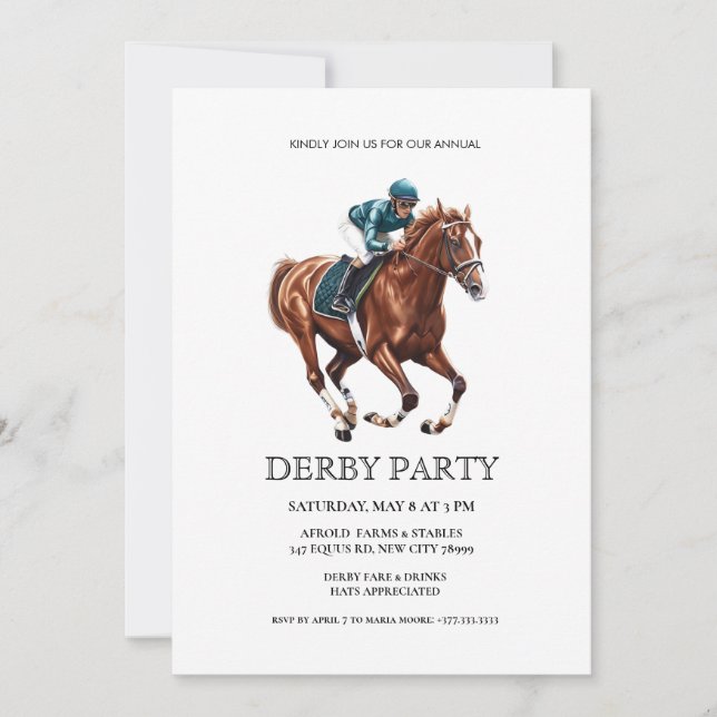 Elegant Derby Party Invitation with Horse Racing I (Front)