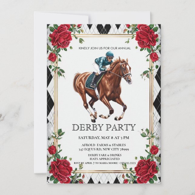 Elegant Derby Party Invitation with Horse Racing I (Front)