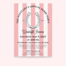 Elegant Derby Party Pink Cabana Stripes Horseshoe