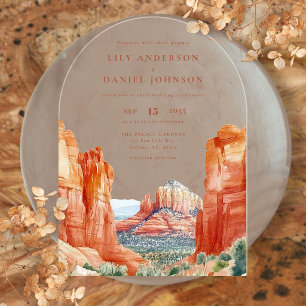 Elegant Desert Mountain Watercolor Wedding Arch Acrylic Invitations
