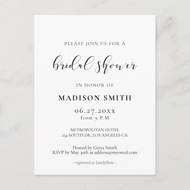 Elegant design Bridal shower invitation Postcard (Front)