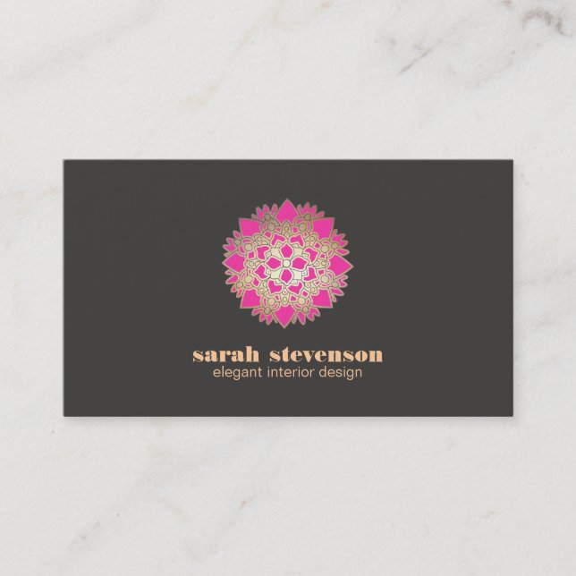 Élégant Design d'intérieur rose Lotus Carte de vis (Devant)