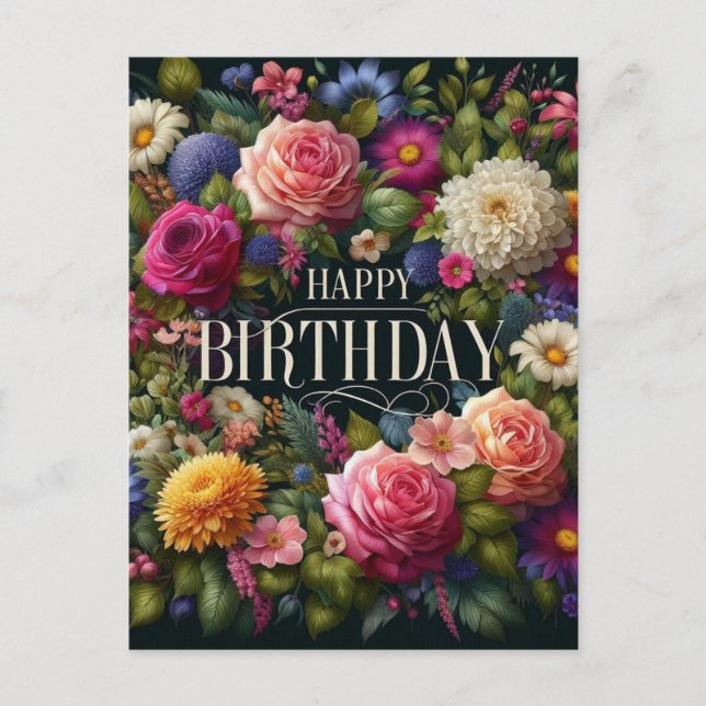 Elégant design floral carte postale Anniversaire (Devant)