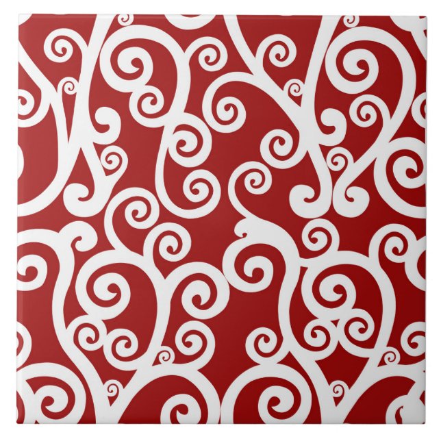 Elegant design, floral pattern, red, white tile (Front)