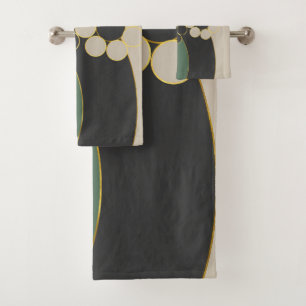 Elegant design, floral, simple, circles, gold line bath towel set