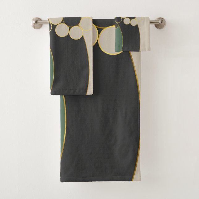 Elegant design, floral, simple, circles, gold line bath towel set (Insitu)