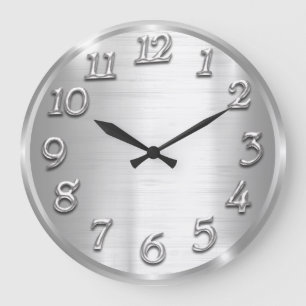 Elegant Design Metallic Arabic Numbers Silver Gray Large Clock