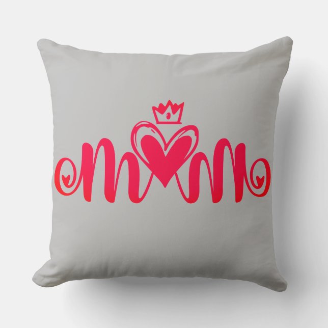 Elegant design Text Mom Typography With Heart Throw Pillow (Front)