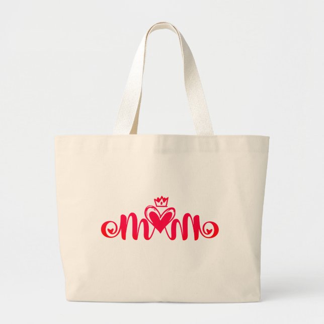 Elegant Design Text Mom With Heart Large Tote Bag (Front)