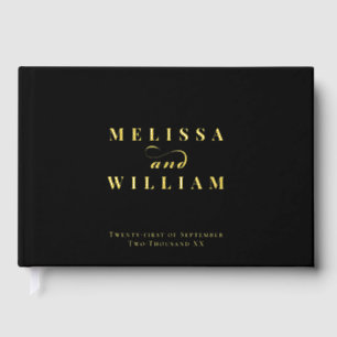 Elegant Designer Gold Foil Modern Black Wedding Guest Book