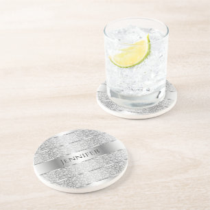 Élégant Dessous de verre Monogramme Gris Argent