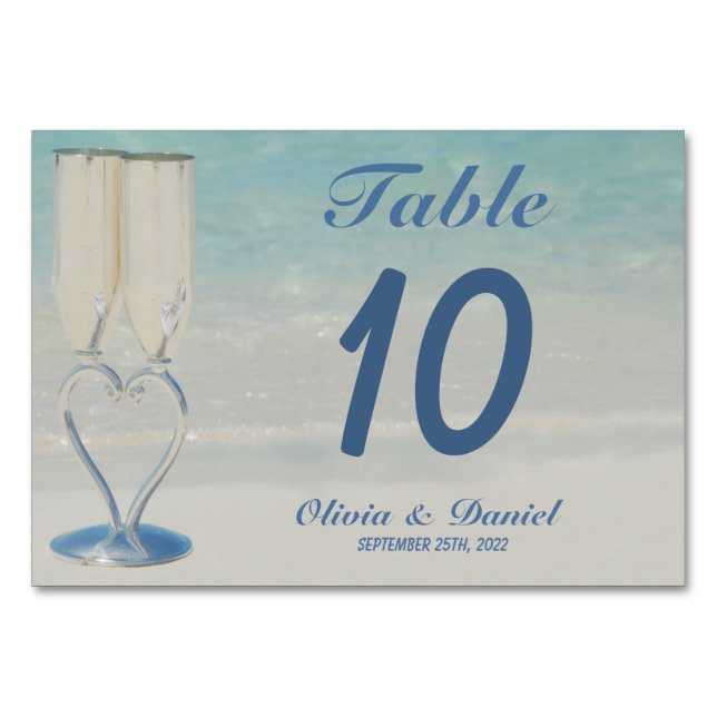 Elegant destination beach wedding table number (Front)