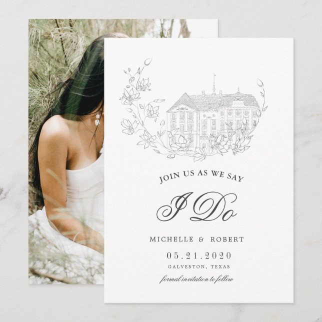 Elegant Destination Floral Photo Save The Date Invitation (Front/Back)
