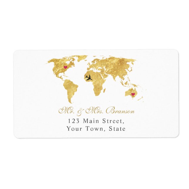 Elegant Destination Wedding Gold World Map (Front)