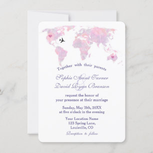 Elegant Destination Wedding Watercolor World Map Invitation