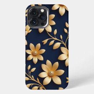 Elegant Detailed Dark Blue & Gold Floral Pattern  iPhone 13 Pro Max Case