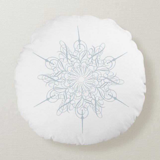 Elegant Detailed Ice Blue Snowflake Christmas Round Pillow (Front)