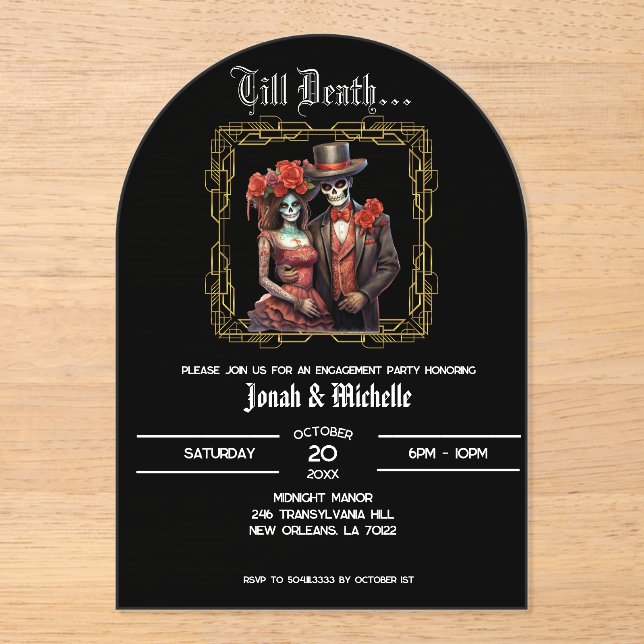Elegant Día De Los Muertos Engagement Party Acrylic Invitations (Front)