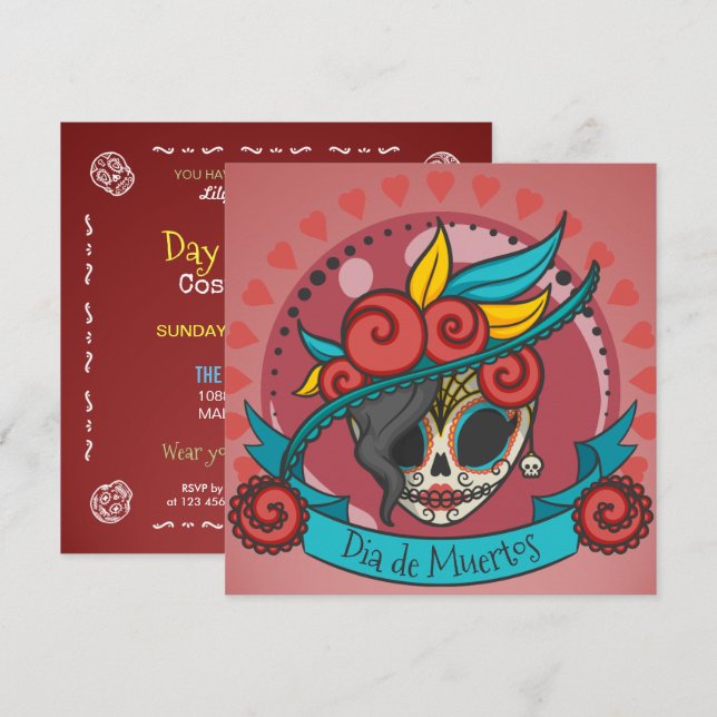 Elegant Dia de los Muertos Floral Skull Invitation (Front/Back)