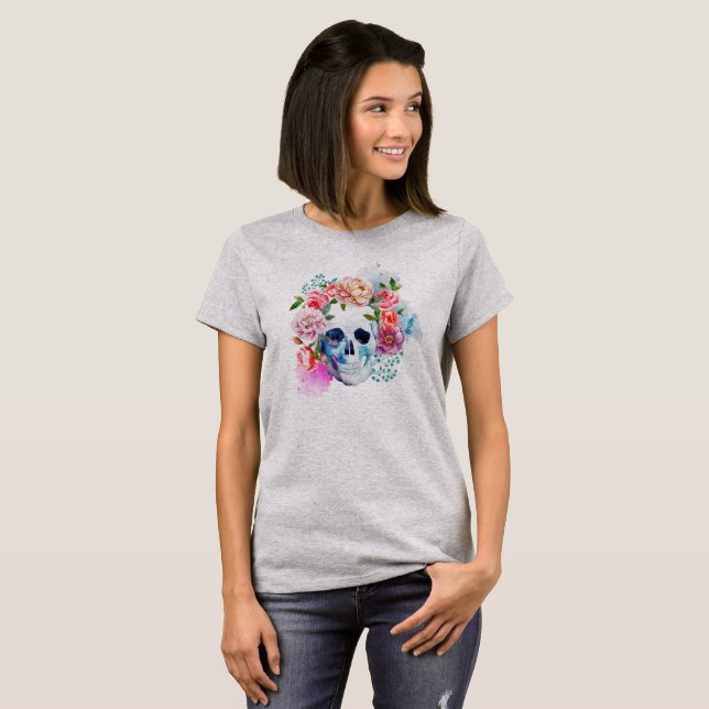 Elegant Dia de los Muertos Floral Skull | Shirt (Front Full)