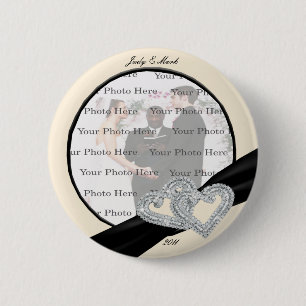 Elegant Diamond Black Ribbon Round Button