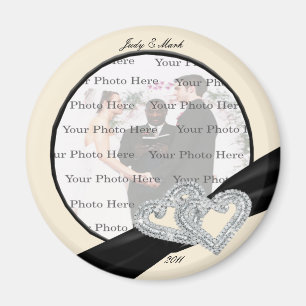 Elegant Diamond Black Ribbon Round Magnet