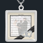 Elegant Diamond Black Ribbon SilverSquare Necklace<br><div class="desc">Personalize this pretty necklace to have as wedding favours at your wedding reception or to have one yourself as a remembrance of your special day. This necklace is also the perfect gift for the bride at her bridal shower. Personalize by adding your photo, and changing the text in the fields...</div>